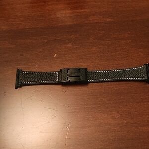 Apple Black Leather Watch Band with White Contrast Stitching